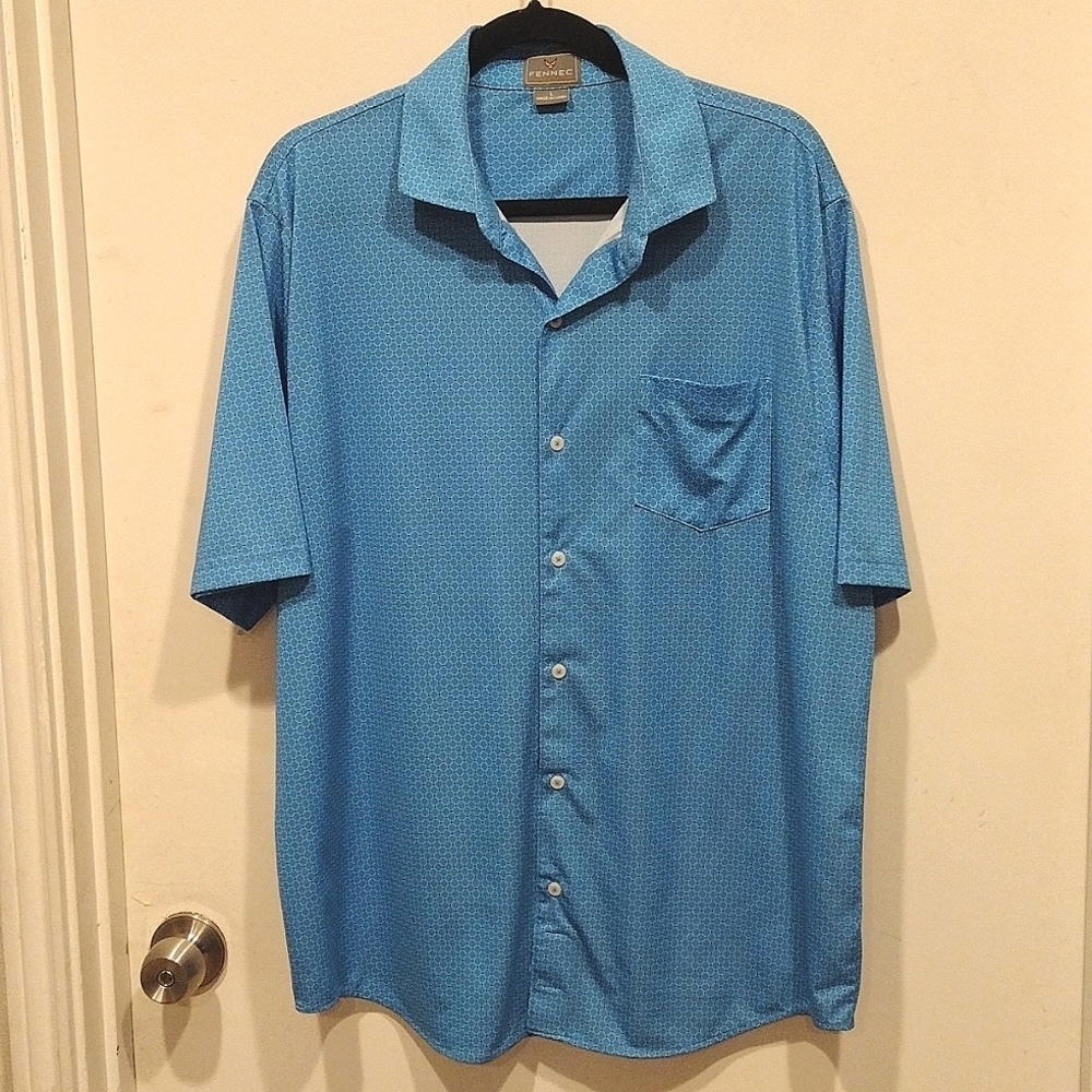 Fennec Golf Men's Blue Diamond Print Button Down Brookside Sport Shirt L-Casual
